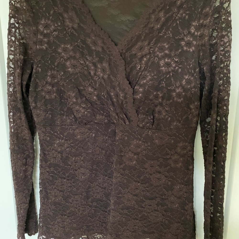 Tribal Chocolate Brown Stretch Lace Long Sleeve Top - Picture 4 of 4